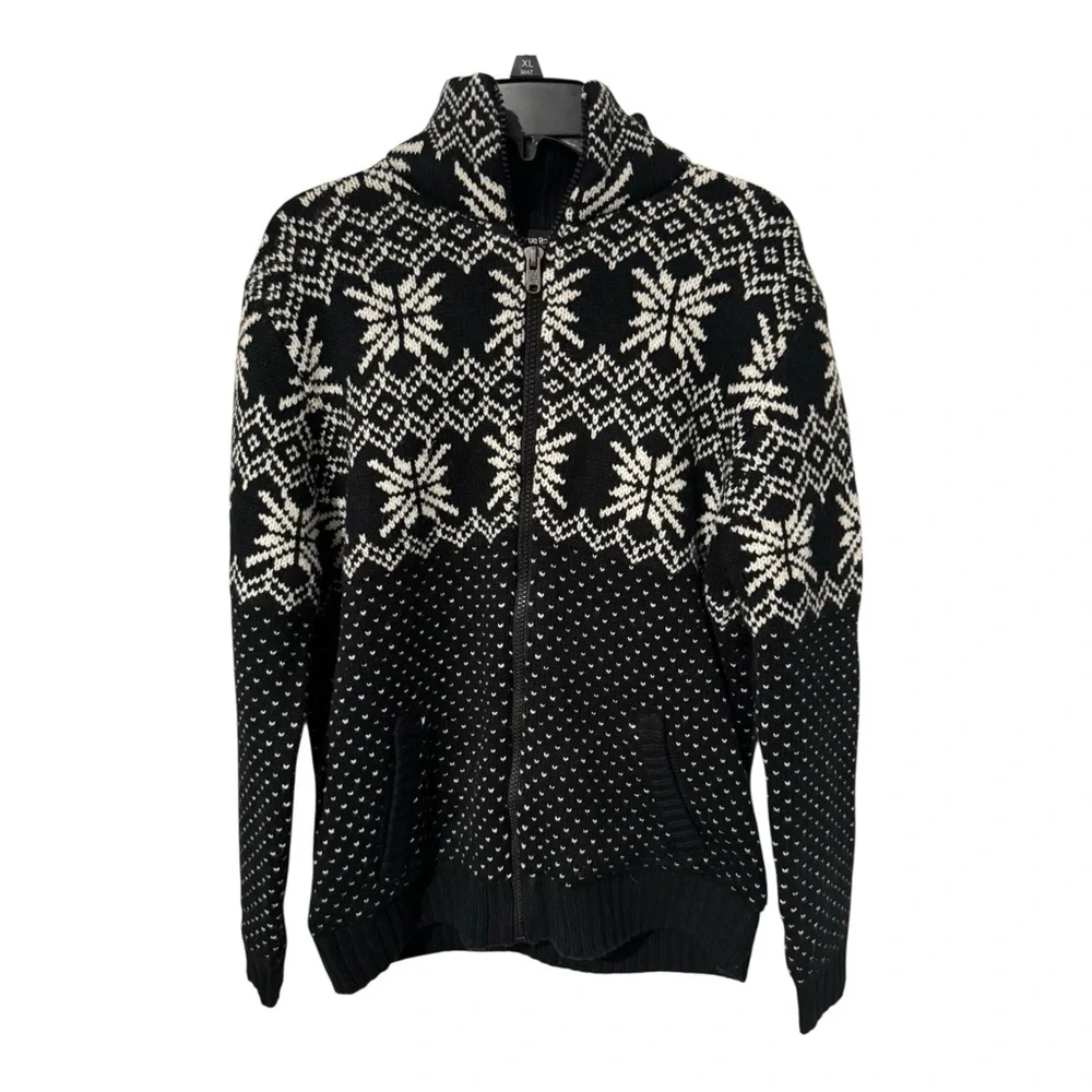 True Rock Men’s XL Black Fair Isle Nordic Knit Sweater Cotton Blend
